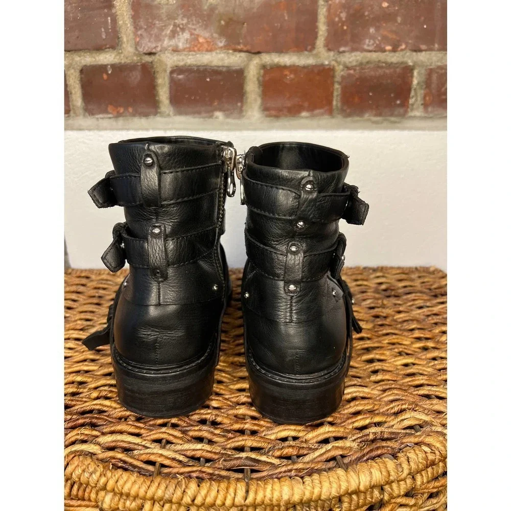 Dolce Vita Kiera Black Leather Moto Harness Ankle Boots Size 8